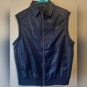 Large size Brand New Fried-Denim Navy Blue Faux Leather Vest